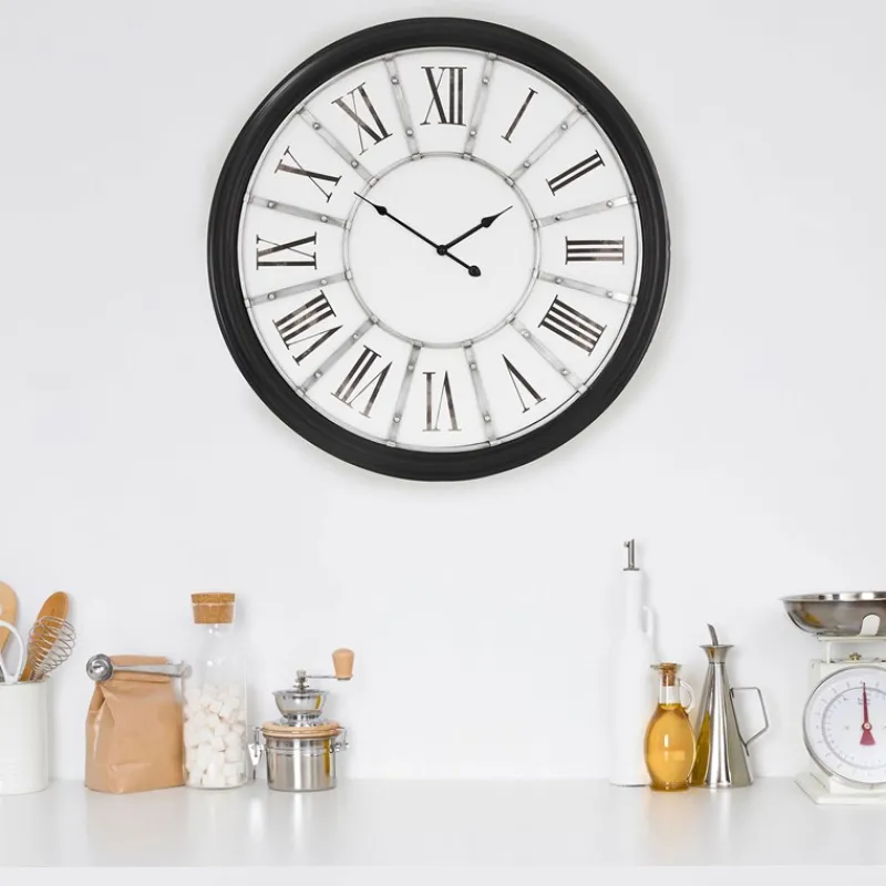 Große Wanduhr Ø 71 cm Weiß/Schwarz aus Holz mit römischen Ziffern WOMO-Design-ECD Germany Hot