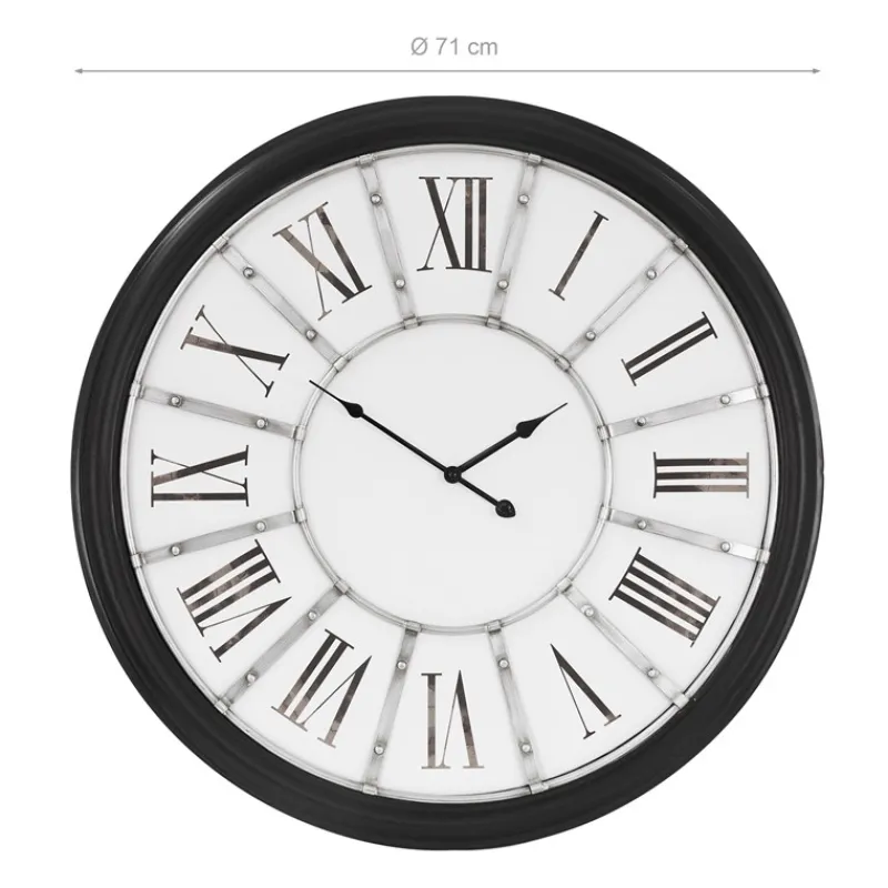 Große Wanduhr Ø 71 cm Weiß/Schwarz aus Holz mit römischen Ziffern WOMO-Design-ECD Germany Hot