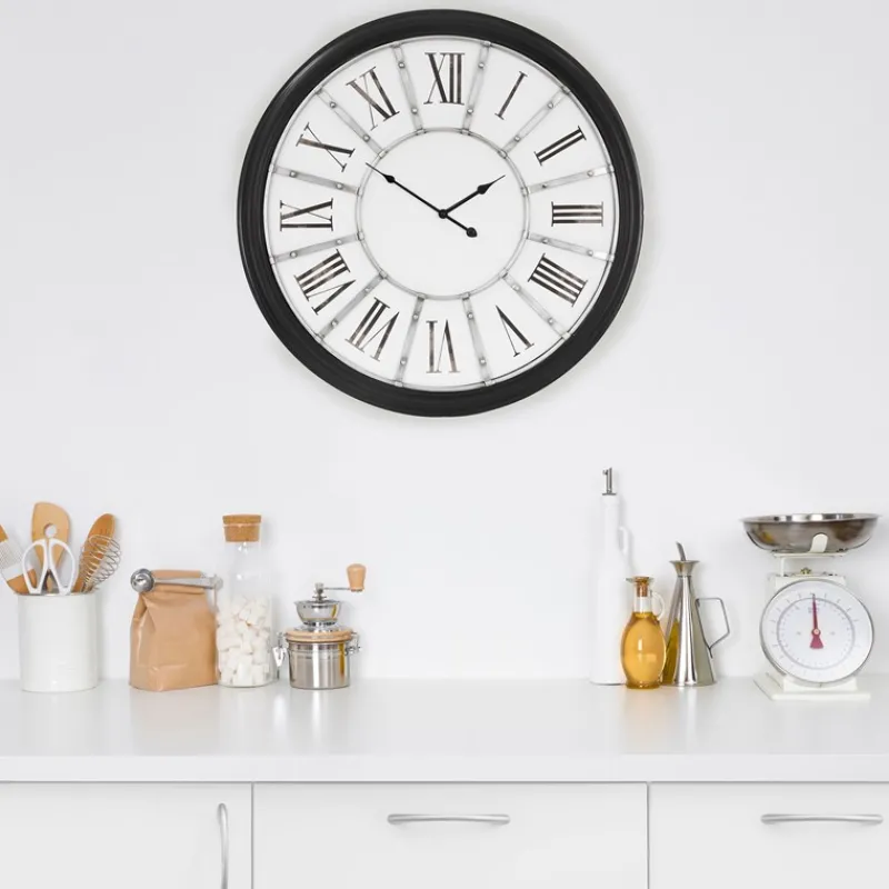 Große Wanduhr Ø 71 cm Weiß/Schwarz aus Holz mit römischen Ziffern WOMO-Design-ECD Germany Hot