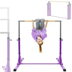 Gymnastik Turnreck faltbar, Lila, Gymnastikstange für Kinder, Reckstange höhenverstellbar 95,5-150 cm Hauki-ECD Germany