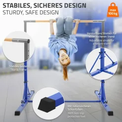 Gymnastik Turnreck faltbar, Blau, Gymnastikstange für Kinder, Reckstange höhenverstellbar 95,5-150 cm Hauki-ECD Germany Clearance