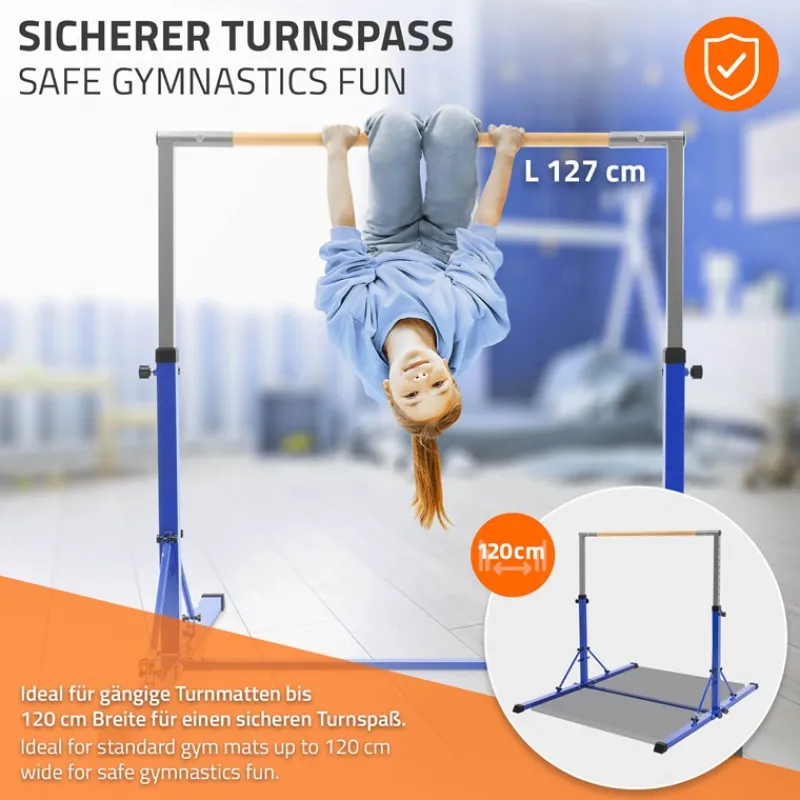 Gymnastik Turnreck faltbar, Blau, Gymnastikstange für Kinder, Reckstange höhenverstellbar 95,5-150 cm Hauki-ECD Germany Clearance