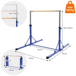 Gymnastik Turnreck faltbar, Blau, Gymnastikstange für Kinder, Reckstange höhenverstellbar 95,5-150 cm Hauki-ECD Germany Clearance