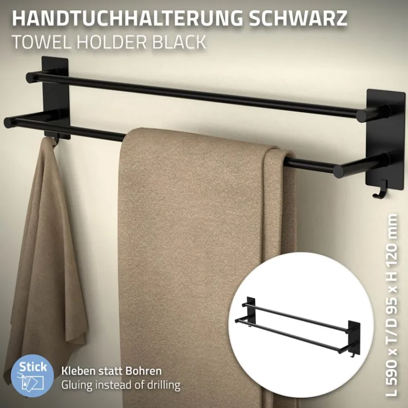Handtuchhalter ohne Bohren 60 cm Schwarz aus Stahl mit 2 Klebepads ML-Design-ECD Germany Online