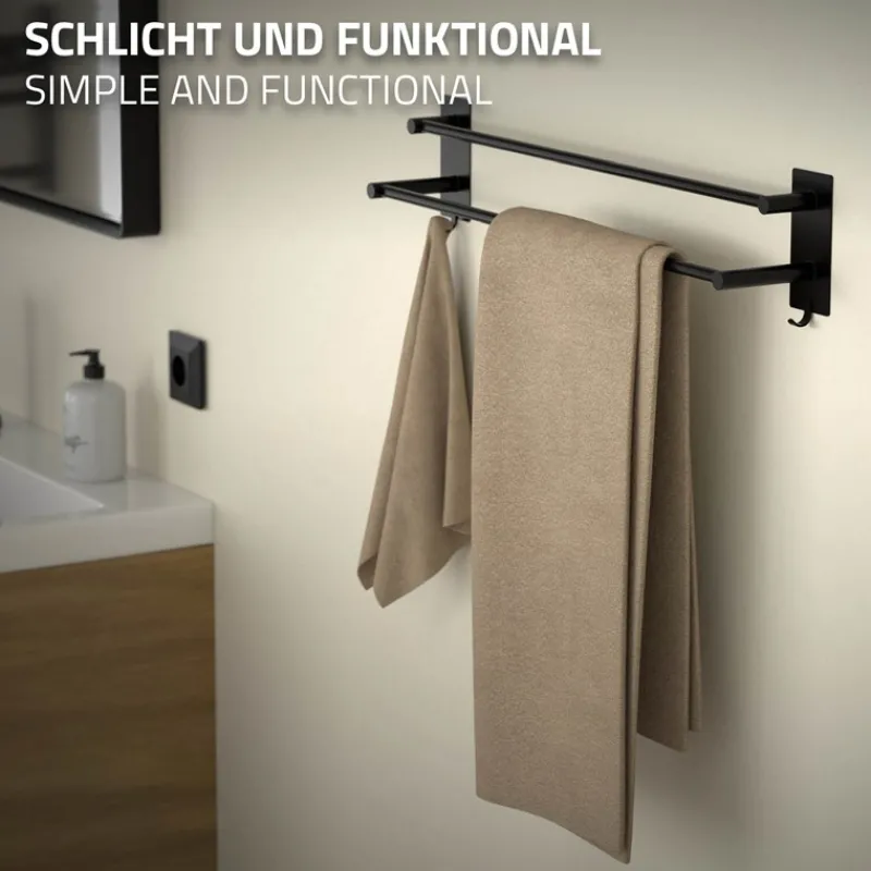 Handtuchhalter ohne Bohren 60 cm Schwarz aus Stahl mit 2 Klebepads ML-Design-ECD Germany Online