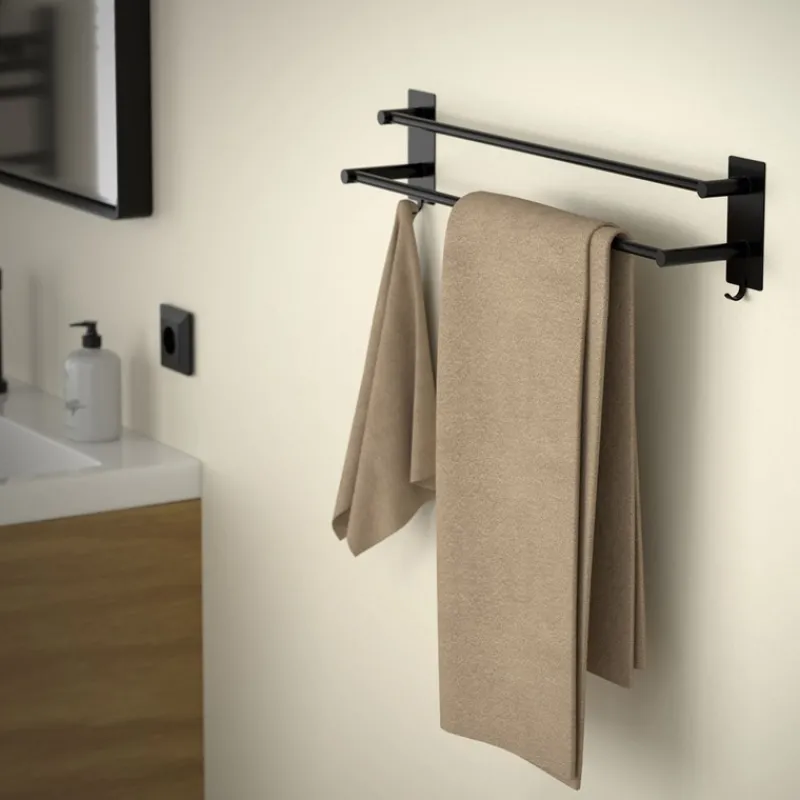 Handtuchhalter ohne Bohren 60 cm Schwarz aus Stahl mit 2 Klebepads ML-Design-ECD Germany Online