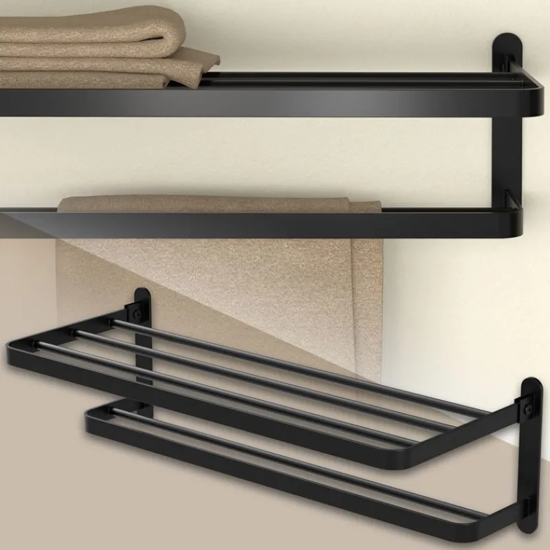 Handtuchhalter ohne Bohren klappbar mit Klebepads 58 cm Schwarz aus Aluminium ML-Design-ECD Germany New