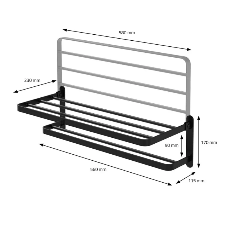 Handtuchhalter ohne Bohren klappbar mit Klebepads 58 cm Schwarz aus Aluminium ML-Design-ECD Germany New