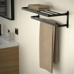 Handtuchhalter ohne Bohren klappbar mit Klebepads 58 cm Schwarz aus Aluminium ML-Design-ECD Germany New