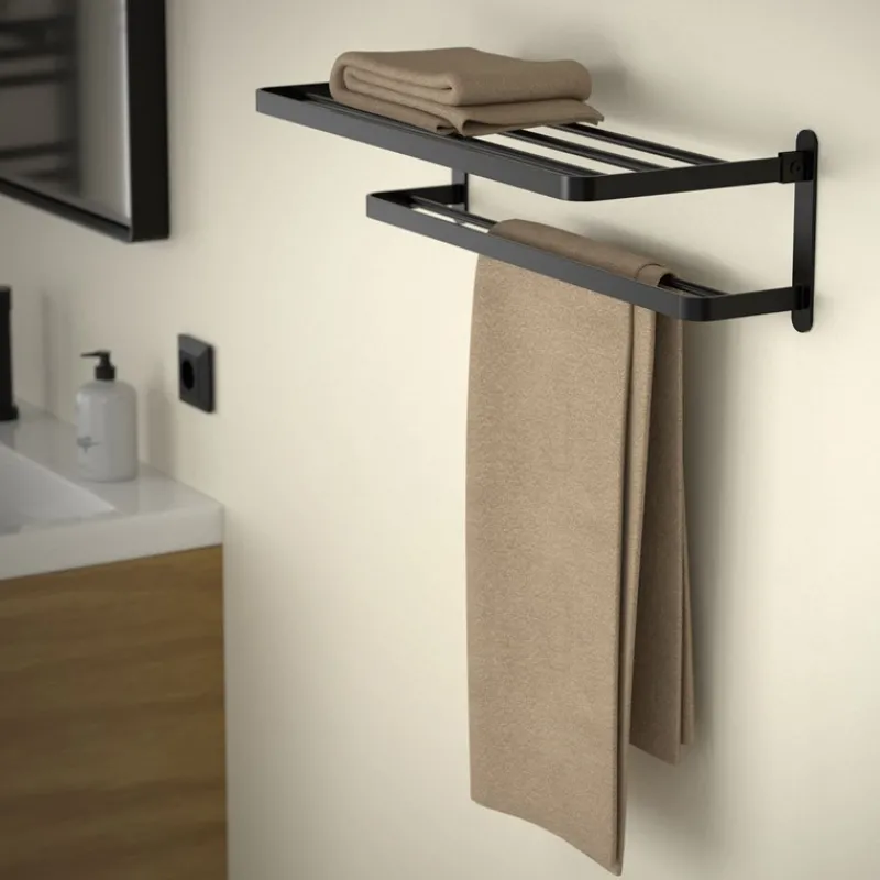 Handtuchhalter ohne Bohren klappbar mit Klebepads 58 cm Schwarz aus Aluminium ML-Design-ECD Germany New