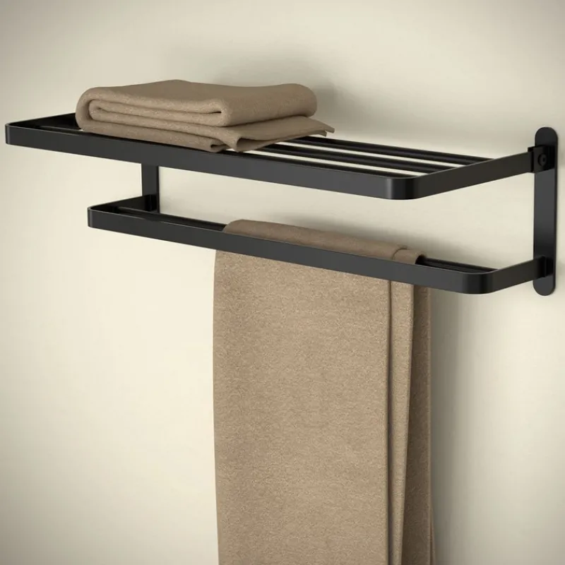 Handtuchhalter ohne Bohren klappbar mit Klebepads 58 cm Schwarz aus Aluminium ML-Design-ECD Germany New