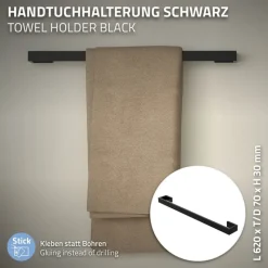 Handtuchhalter selbstklebend ohne Bohren 62 cm Schwarz aus Stahl ML-Design-ECD Germany Sale