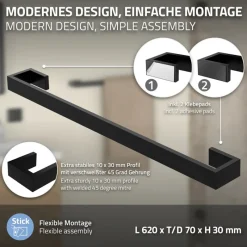 Handtuchhalter selbstklebend ohne Bohren 62 cm Schwarz aus Stahl ML-Design-ECD Germany Sale