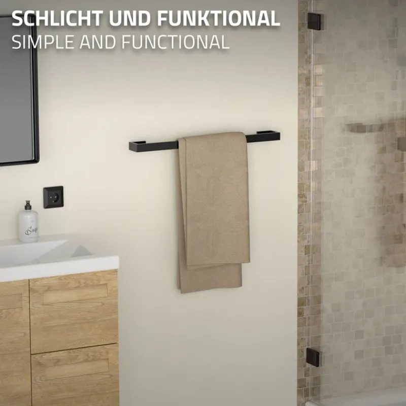 Handtuchhalter selbstklebend ohne Bohren 62 cm Schwarz aus Stahl ML-Design-ECD Germany Sale