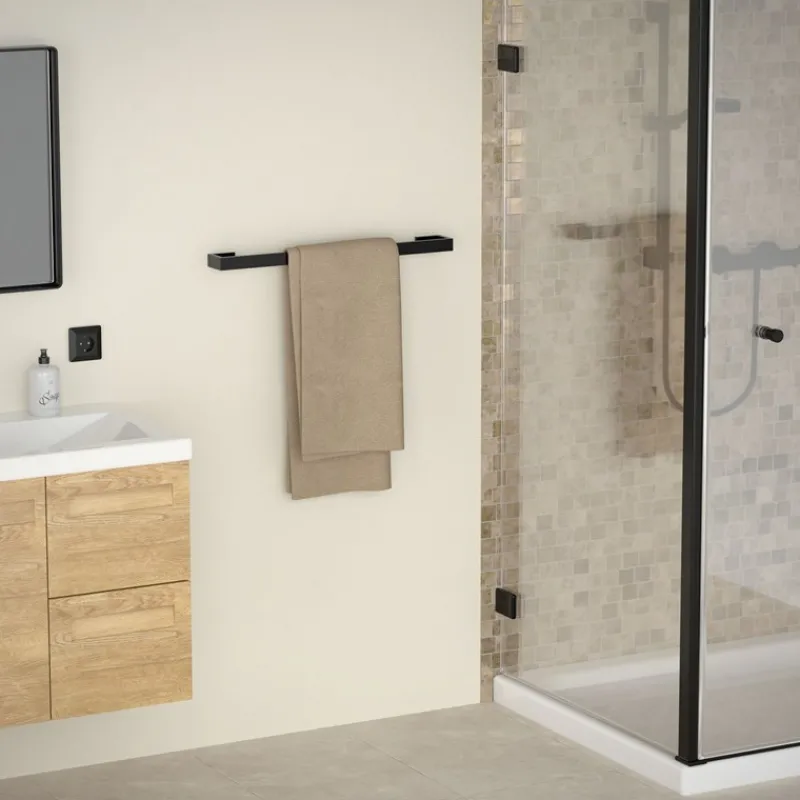 Handtuchhalter selbstklebend ohne Bohren 62 cm Schwarz aus Stahl ML-Design-ECD Germany Sale