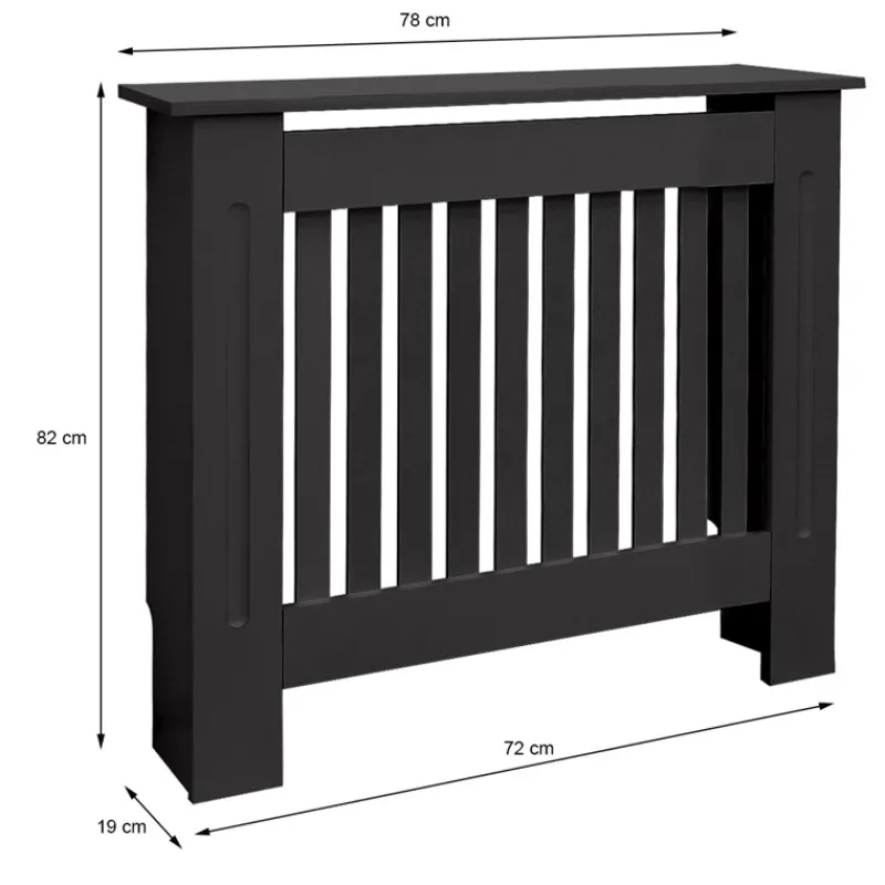 Heizkörperverkleidung 78x19x82 cm Landhaus Schwarz aus MDF-ECD Germany New
