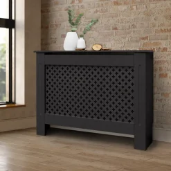 Heizkörperverkleidung 112x19x82 cm Raute Schwarz aus MDF-ECD Germany New