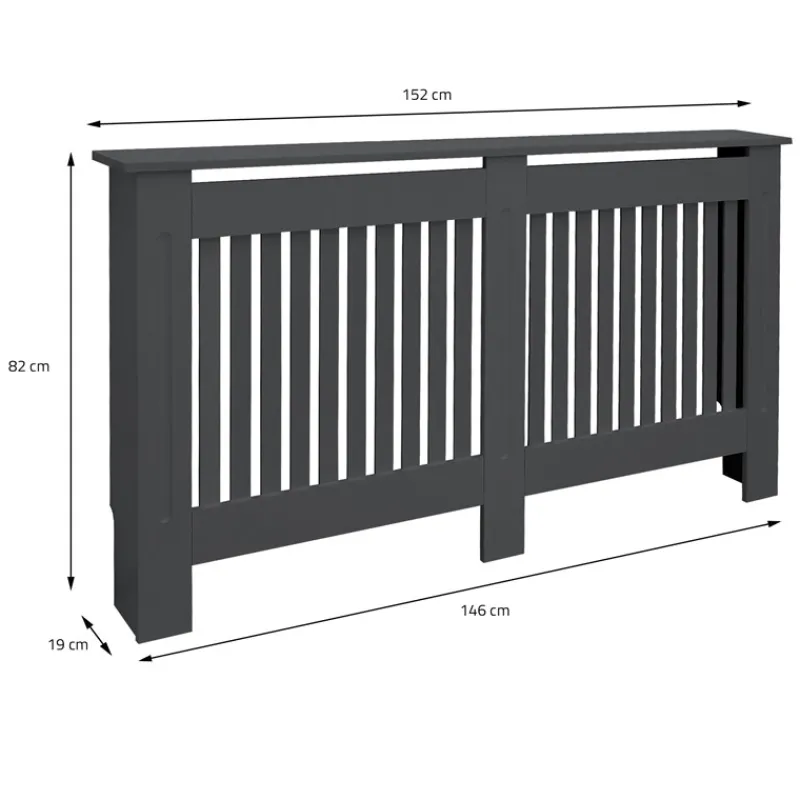 Heizkörperverkleidung 152x19x82 cm Landhaus Anthrazit aus MDF ML-Design-ECD Germany Clearance