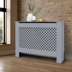 Heizkörperverkleidung 112x19x82 cm Raute Grau aus MDF ML-Design-ECD Germany Discount