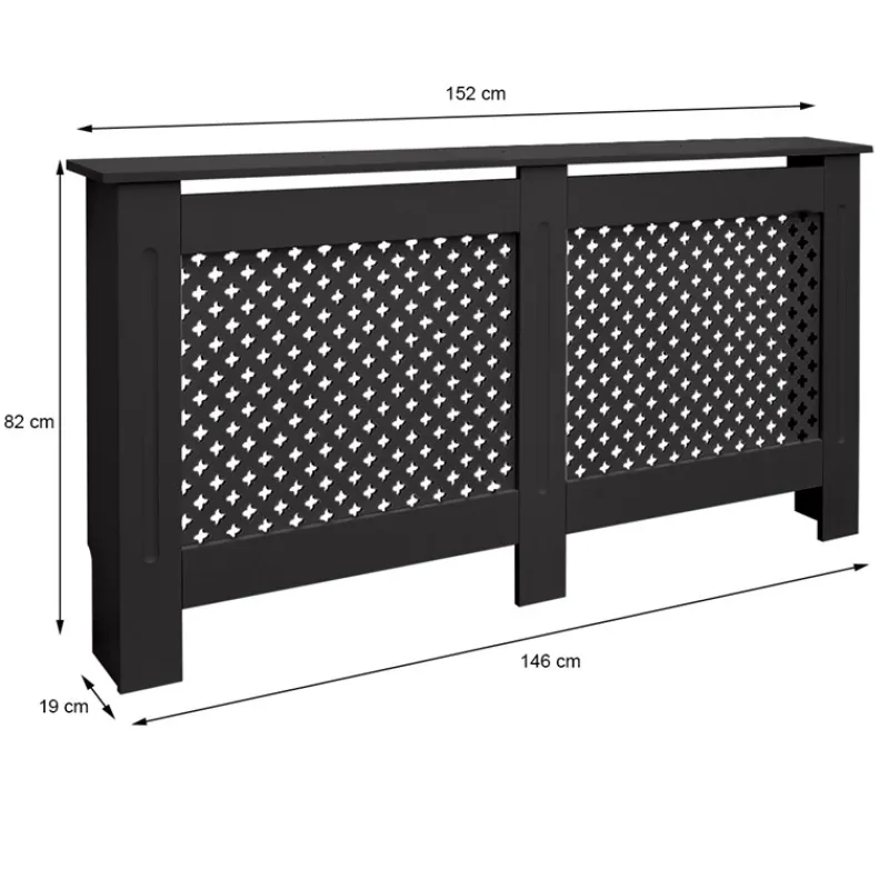 Heizkörperverkleidung 152x19x82 cm Raute Schwarz aus MDF-ECD Germany Best