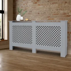 Heizkörperverkleidung 152x19x82 cm Raute Grau aus MDF ML-Design-ECD Germany