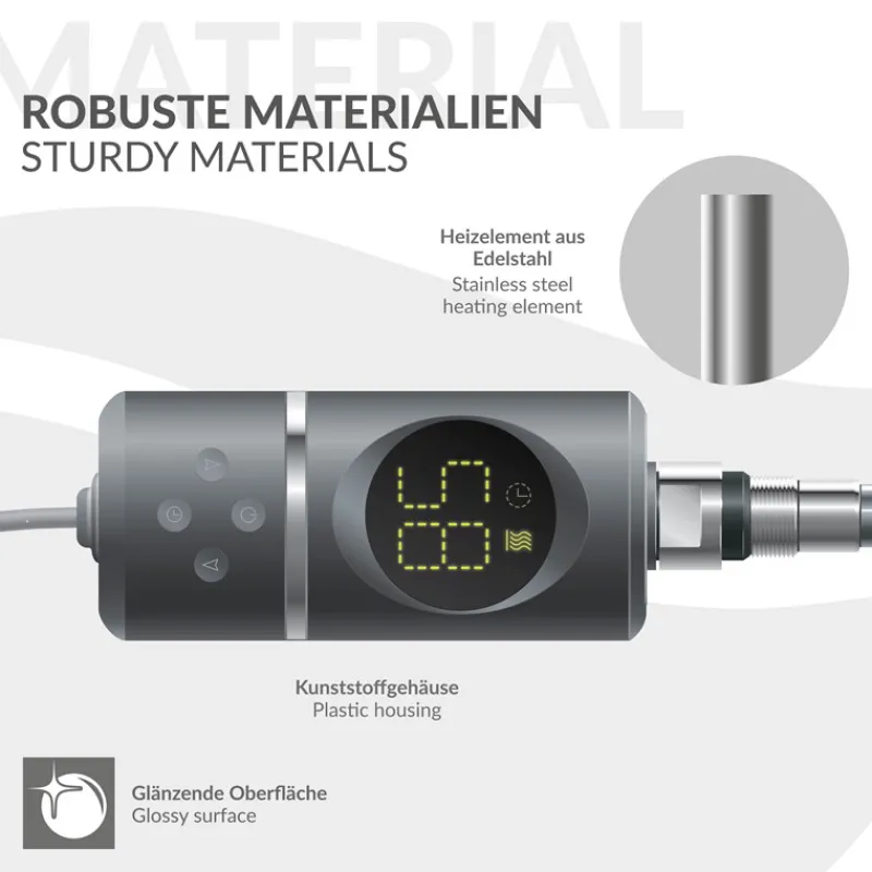 Heizstab 1200W Anthrazit mit Thermostat und LCD Bildschirm LuxeBath-ECD Germany