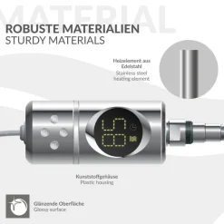 Heizstab 600W Chrome mit Thermostat und LCD Bildschirm LuxeBath-ECD Germany Best