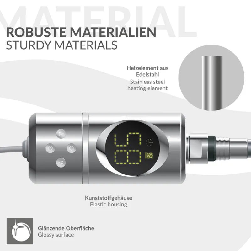 Heizstab 600W Chrome mit Thermostat und LCD Bildschirm LuxeBath-ECD Germany Best