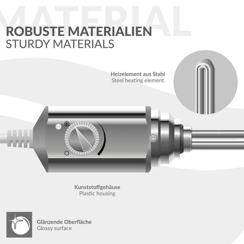 Heizstab 300W Chrome mit Thermostat für Badheizkörper LuxeBath-ECD Germany Discount