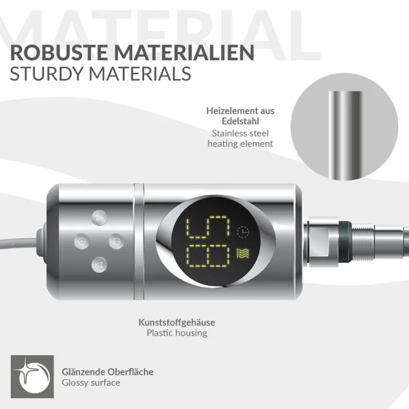 Heizstab 300W Chrome mit Thermostat und LCD Bildschirm LuxeBath-ECD Germany New