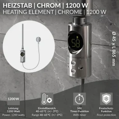 Heizstab 1200W Chrome mit Thermostat und LCD Bildschirm LuxeBath-ECD Germany Discount