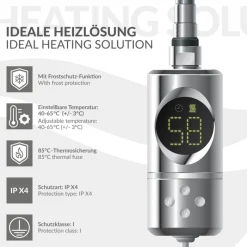 Heizstab 1200W Chrome mit Thermostat und LCD Bildschirm LuxeBath-ECD Germany Discount