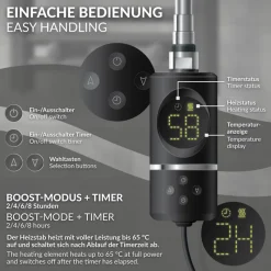 Heizstab 600W Schwarz mit Thermostat und LCD Bildschirm LuxeBath-ECD Germany Online