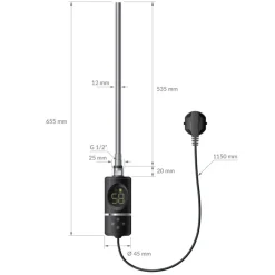 Heizstab 600W Schwarz mit Thermostat und LCD Bildschirm LuxeBath-ECD Germany Online