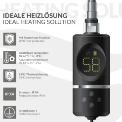 Heizstab 1200W Schwarz mit Thermostat und LCD Bildschirm LuxeBath-ECD Germany Hot