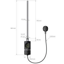 Heizstab 1200W Schwarz mit Thermostat und LCD Bildschirm LuxeBath-ECD Germany Hot