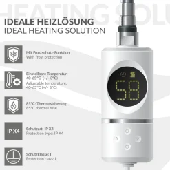 Heizstab 900W Weiß mit Thermostat und LCD Bildschirm LuxeBath-ECD Germany Hot
