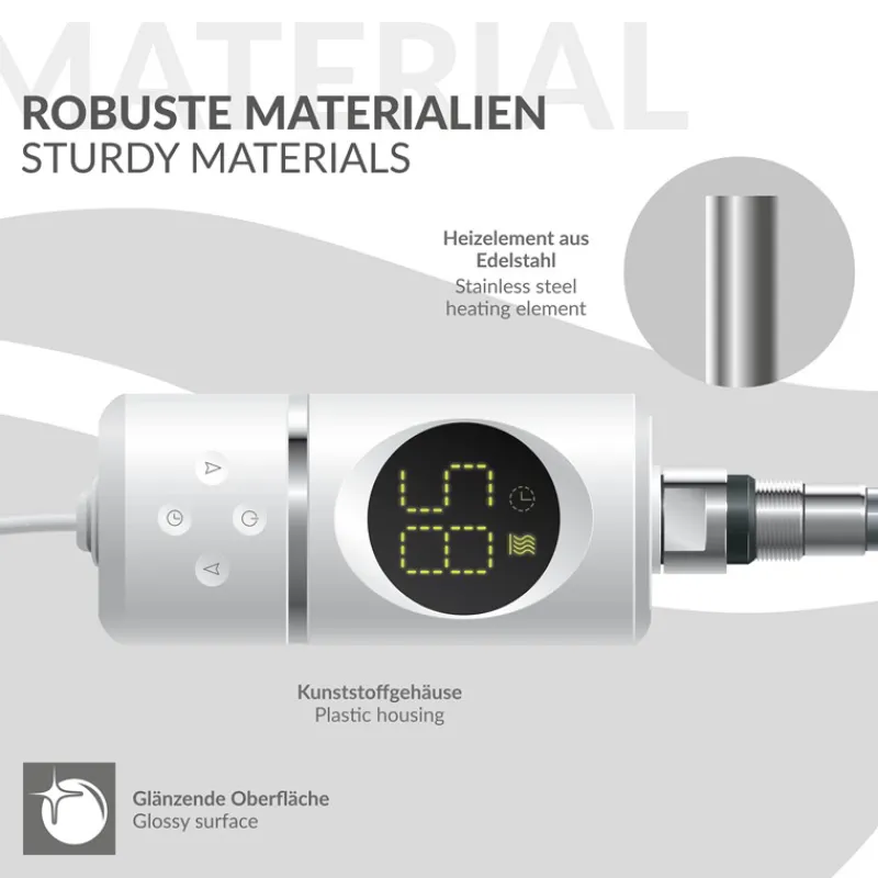 Heizstab 900W Weiß mit Thermostat und LCD Bildschirm LuxeBath-ECD Germany Hot