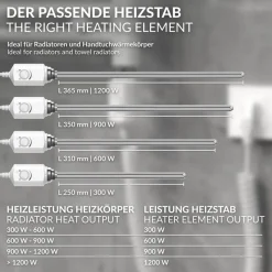Heizstab 900W Weiß mit Thermostat für Badheizkörper LuxeBath-ECD Germany Best