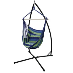 Hängesessel mit Gestell und Kissen Blau/Grün aus Baumwolle belastbar bis 120 kg-ECD Germany Outlet