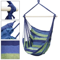 Hängesessel mit Gestell und Kissen Blau/Grün aus Baumwolle belastbar bis 120 kg-ECD Germany Outlet