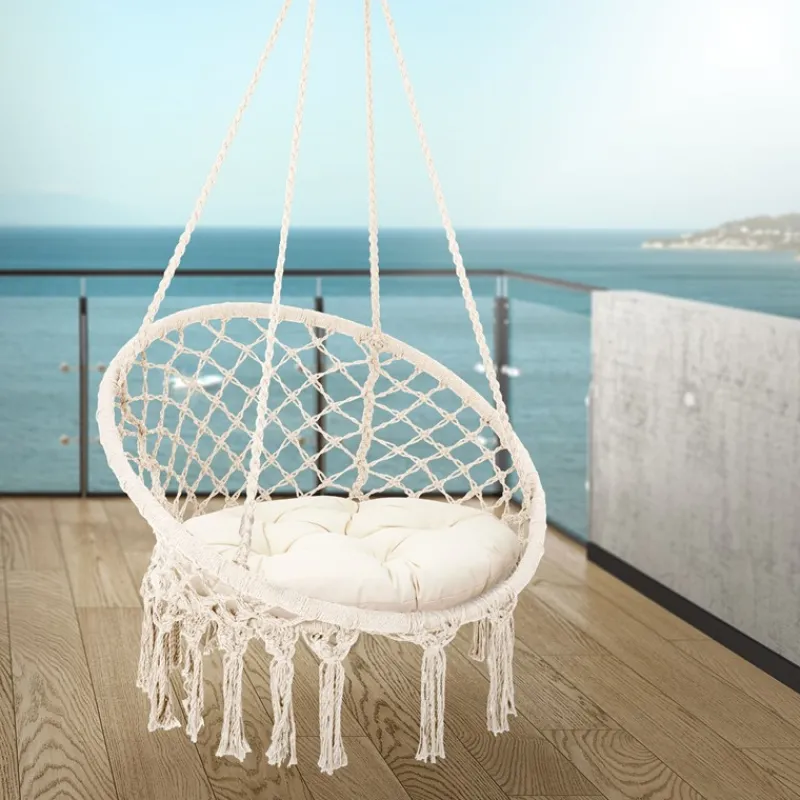 Hängesessel mit Sitzkissen Beige aus Baumwolle ML-Design-ECD Germany