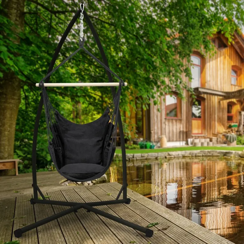 Hängesesselgestell 208 cm Schwarz aus Metall-ECD Germany Best