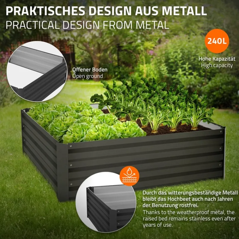 Hochbeet 90x90x30 cm Anthrazit aus Metall ML-Design-ECD Germany Discount