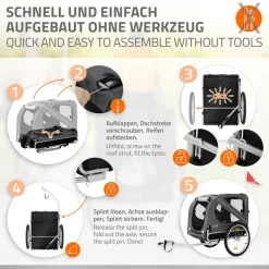 Hundeanhänger Fahrradanhänger Hunde bis 40 kg Grau HAUKI-ECD Germany Sale
