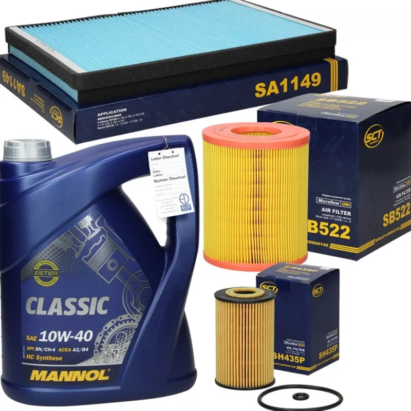 Inspektionspaket mit 5L Mannol Classic 10W-40 Mercedes Benz A-Klasse (W168)-ECD Germany Outlet