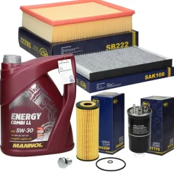 Inspektionspaket mit Mannol Energy Combi LL 5W-30 5L, Skoda Superb 1, VW Passat (3B)-ECD Germany Hot