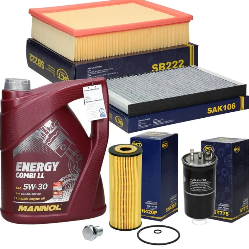 Inspektionspaket mit Mannol Energy Combi LL 5W-30 5L, Skoda Superb 1, VW Passat (3B)-ECD Germany Hot