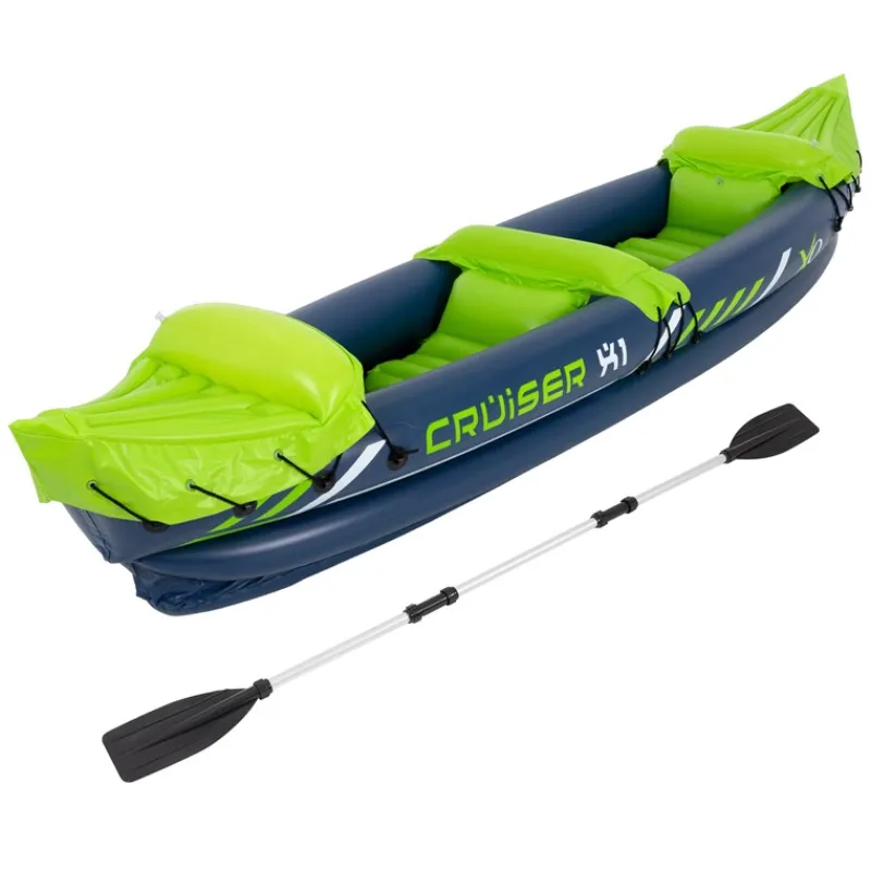 Kajak Cruiser X1 mit Alu-Doppelpaddel 318x80x55 cm Grün/Weiß/Blau aus Kunststoff-ECD Germany Sale