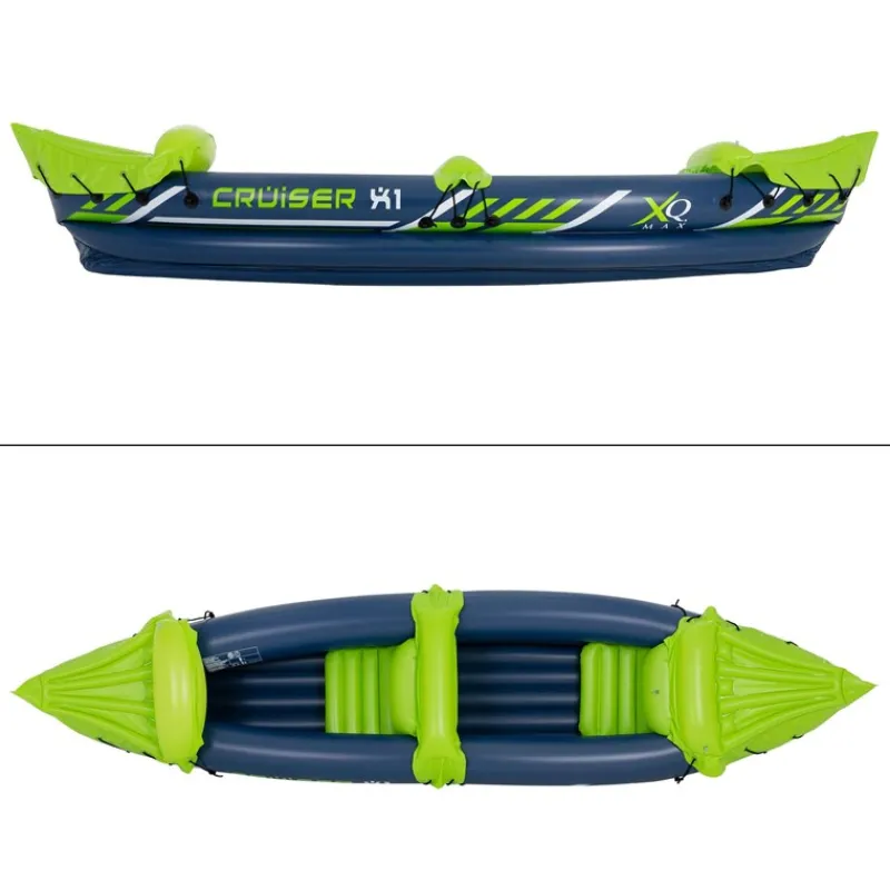 Kajak Cruiser X1 mit Alu-Doppelpaddel 318x80x55 cm Grün/Weiß/Blau aus Kunststoff-ECD Germany Sale